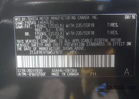 2016 Toyota Rav4 Se from USA, damaged, VIN 2T3JFREV7GW531617